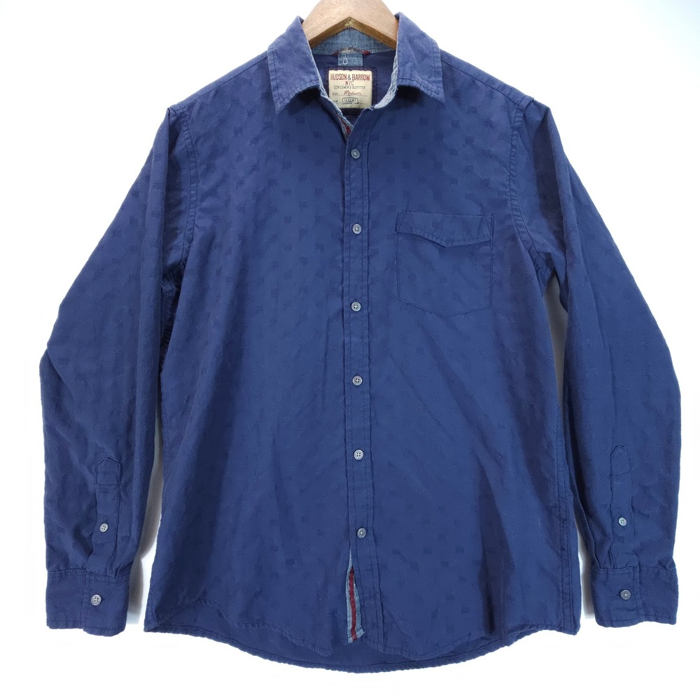 Hudson & Barrow Shirt Mens Medium Blue‎ Streetwear Dobby Textured Button Down